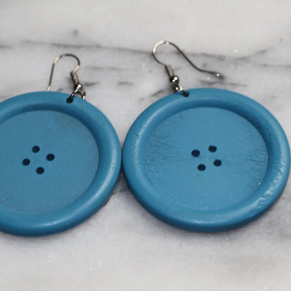 Blue Button Earrings